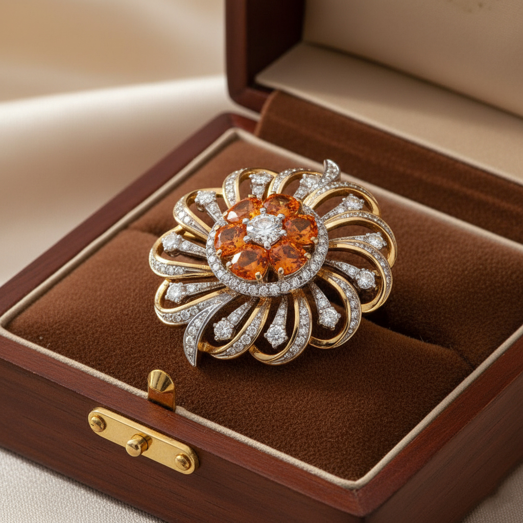 Orange Sapphire Brooch